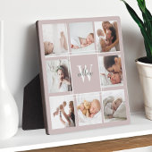 Aangepaste Baby-naam en monogram fotocollage Blush Fotoplaat