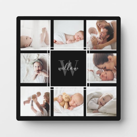 Aangepaste Baby-naam en monogram fotocollage zwart Fotoplaat (Voorkant)