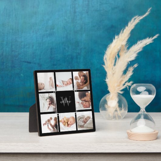 Aangepaste Baby-naam en monogram fotocollage zwart Fotoplaat (Insitu)