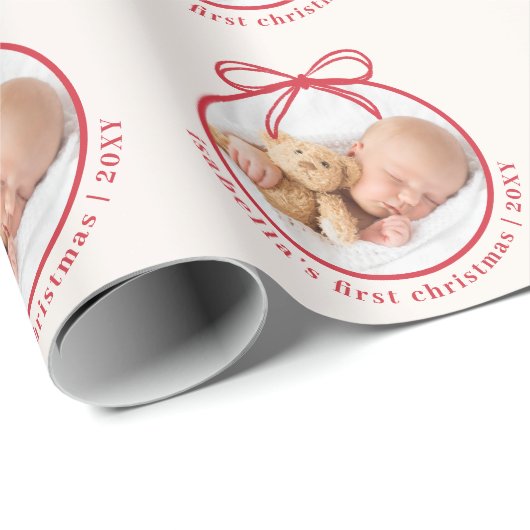 Aangepaste Baby Naam Foto Eerste Kerst Cadeaupapier (Rol Hoek)