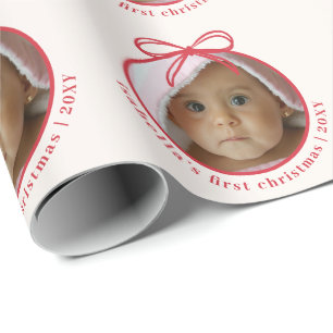 Aangepaste baby naam foto eerste kerst cadeaupapier