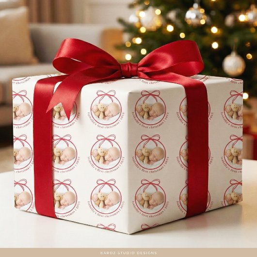 Aangepaste Baby Naam Foto Eerste Kerst Cadeaupapier