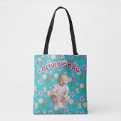 Aangepaste Baby Naam & Foto Turquoise Teddy Gift Tote Bag (Voorkant)