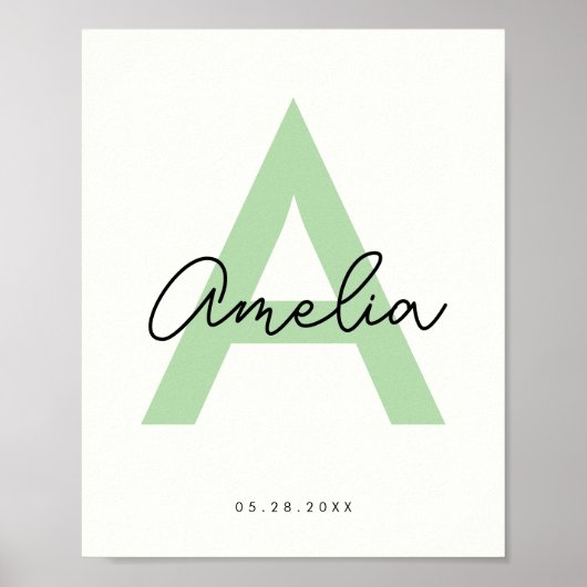 Aangepaste Baby Naam Kwekerij Monogram Letter Kind Poster (Voorkant)