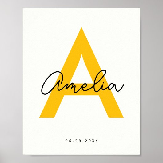 Aangepaste Baby Naam Kwekerij Monogram Letter Kind Poster (Voorkant)