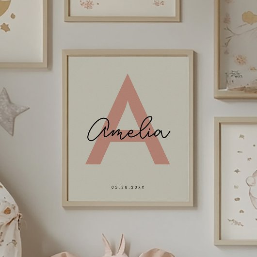 Aangepaste Baby Naam Kwekerij Monogram Letter Kind Poster