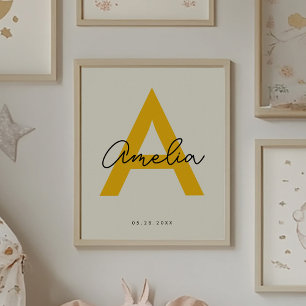 Aangepaste Baby Naam Kwekerij Monogram Letter Kind Poster
