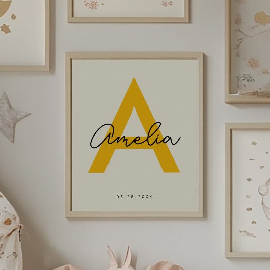 Aangepaste Baby Naam Kwekerij Monogram Letter Kind Poster