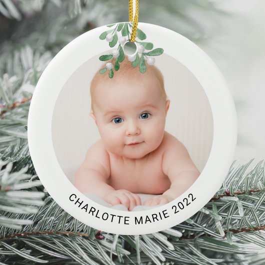 Aangepaste Baby-naam Waterverf voor Kerstmis met f Keramisch Ornament