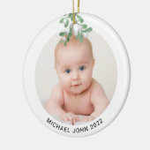 Aangepaste Baby-naam Waterverf voor Kerstmis met f Keramisch Ornament (Links)