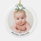Aangepaste Baby-naam Waterverf voor Kerstmis met f Keramisch Ornament (Achterkant)