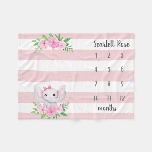 Aangepaste Baby olifant-fotomijlpaal Fleece Deken (Voorkant (Horizontaal))