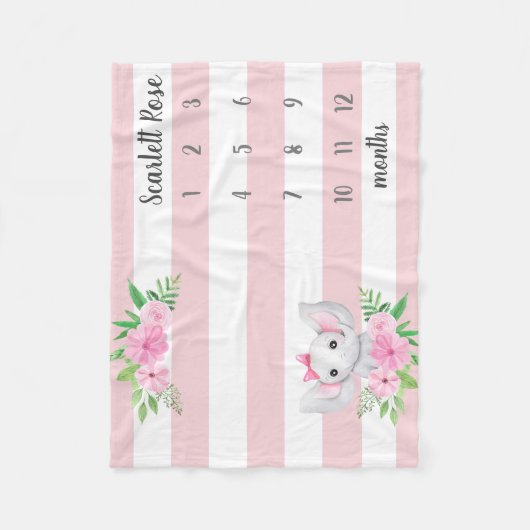 Aangepaste Baby olifant-fotomijlpaal Fleece Deken (Voorkant)