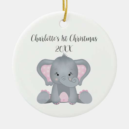 Aangepaste Baby olifant roze Baby, 1 kerst Keramisch Ornament (Voorkant)