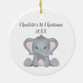 Aangepaste Baby olifant roze Baby, 1 kerst Keramisch Ornament (Achterkant)