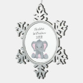 Aangepaste Baby olifant roze Baby, 1 kerst Tin Sneeuwvlok Ornament (Rechts)