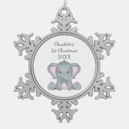 Aangepaste Baby olifant roze Baby, 1 kerst Tin Sneeuwvlok Ornament