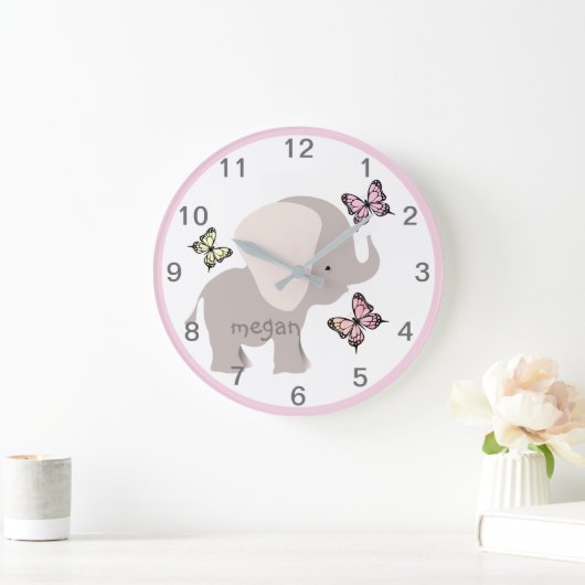 Aangepaste Baby olifant-vlinderwandklok Grote Klok (Huis)