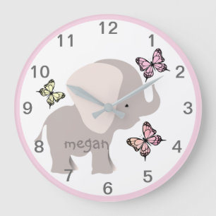 Aangepaste Baby olifant-vlinderwandklok Grote Klok