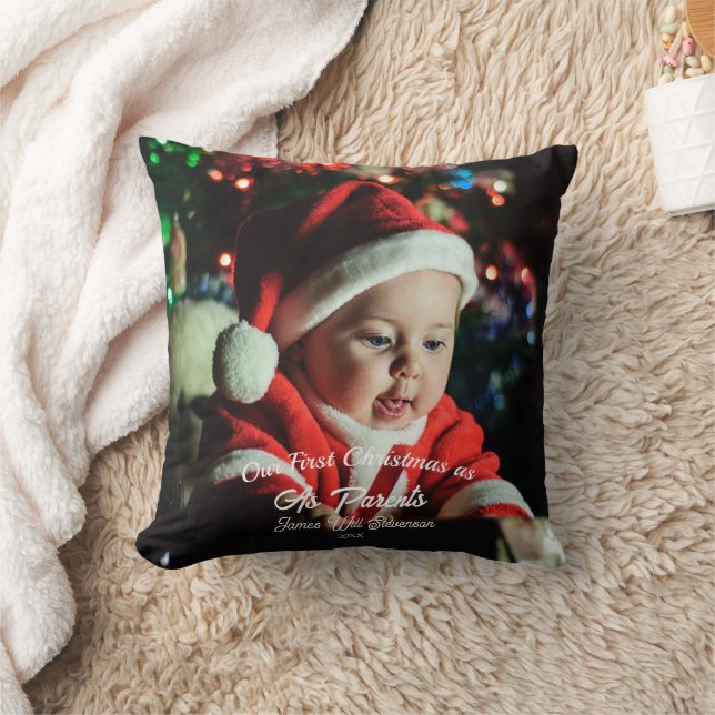 Aangepaste baby onze eerste kerst als ouder kussen (Deken)