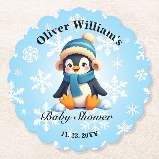 Aangepaste Baby Penguin Baby shower Papieren Onder Kartonnen Onderzetters (Voorkant)