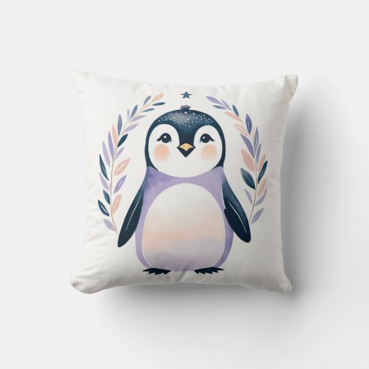 Aangepaste Baby Pinguïn Kussen Boho Floral Design  (Voorkant)