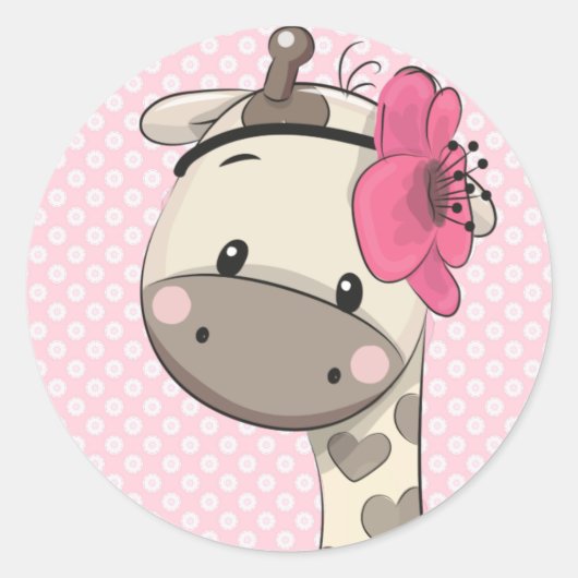 Aangepaste Baby roze Giraffe Klassieke ronde Stick Sticker (Voorkant)