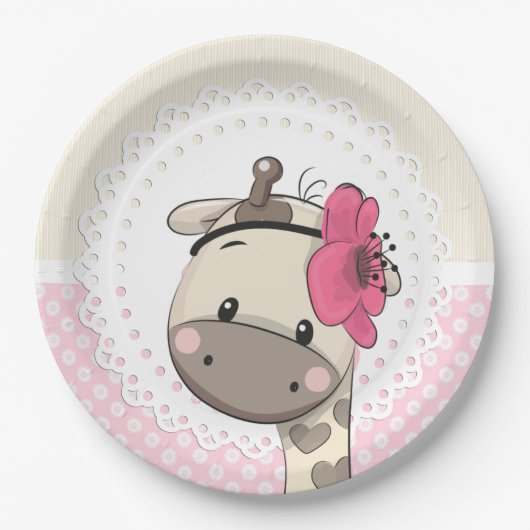 Aangepaste Baby roze Giraffe papieren Borden Papieren Bordje (Voorkant)
