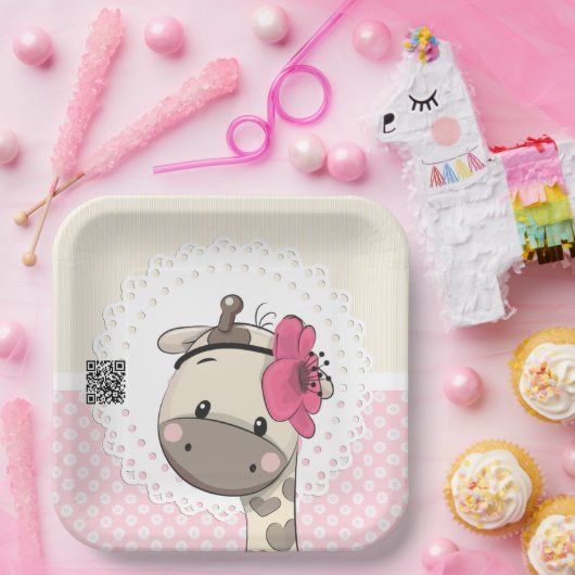 Aangepaste Baby roze Giraffe papieren Borden Papieren Bordje (Feest)
