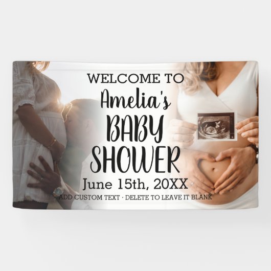 Aangepaste baby shower 2 foto welkombanner spandoek (Horizontaal)