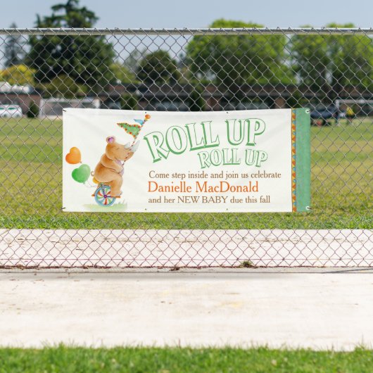 Aangepaste baby shower circus eenwielige neushoorn spandoek (Insitu)