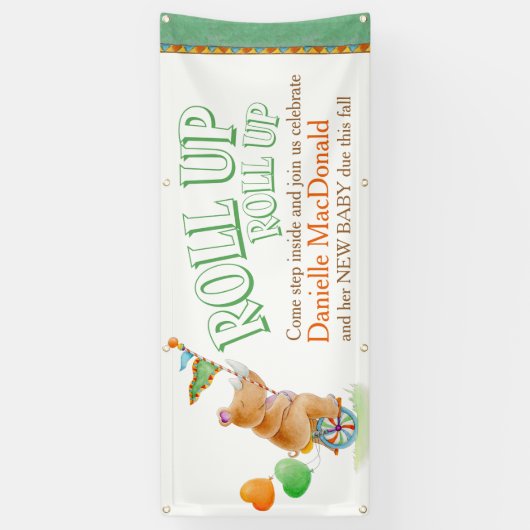Aangepaste baby shower circus eenwielige neushoorn spandoek (Verticaal)