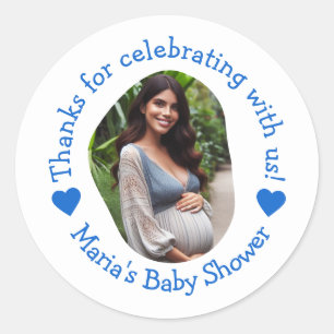 Aangepaste baby shower foto bedank sticker