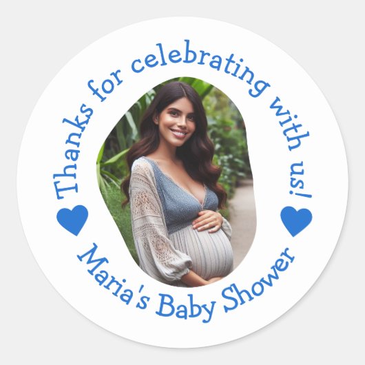Aangepaste baby shower foto bedank sticker (Voorkant)