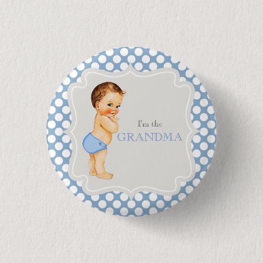 Aangepaste Baby shower Party Blue Grandma Button (Voorkant)