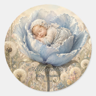 Aangepaste baby shower Slaande baby bloem paardenb Ronde Sticker