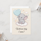 Aangepaste baby shower-uitnodigingskaart Cute Olif Kaart (Voorkant / Achterkant in situ)