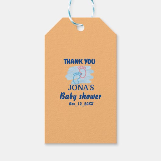 Aangepaste Baby shower voetafdruk Dank u Cadeaulabel (Voorkant)