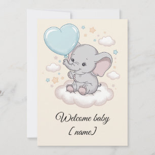 Aangepaste baby shower wenskaart Cute Olifant  Kaart