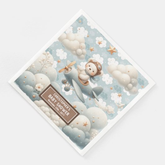 Aangepaste Baby showers servetten Teddy Bear Pilot (Hoek)