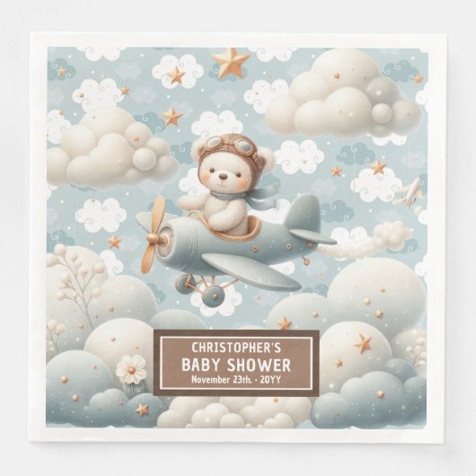 Aangepaste Baby showers servetten Teddy Bear Pilot (Voorkant)