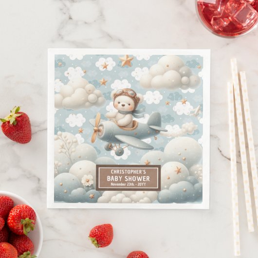 Aangepaste Baby showers servetten Teddy Bear Pilot (Insitu)