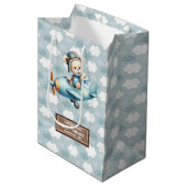 Aangepaste Baby showers tas met Teddy Bear Pilot A Medium Cadeauzakje (Voorkant Gekanteld)