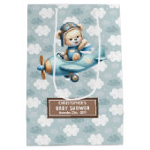 Aangepaste Baby showers tas met Teddy Bear Pilot A Medium Cadeauzakje (Achterkant)