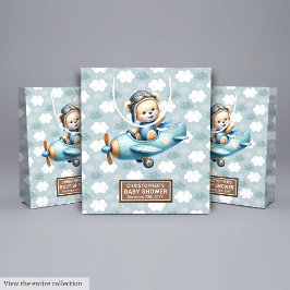 Aangepaste Baby showers tas met Teddy Bear Pilot A Medium Cadeauzakje