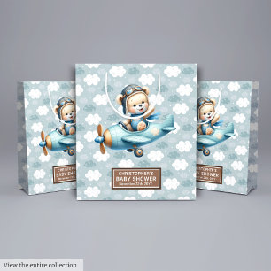 Aangepaste Baby showers tas met Teddy Bear Pilot A Medium Cadeauzakje