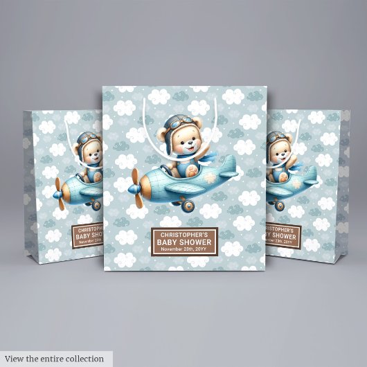 Aangepaste Baby showers tas met Teddy Bear Pilot A Medium Cadeauzakje