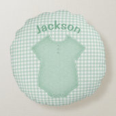 Aangepaste Baby Suit Play Gingham Nursery Name Rond Kussen (Achterkant)