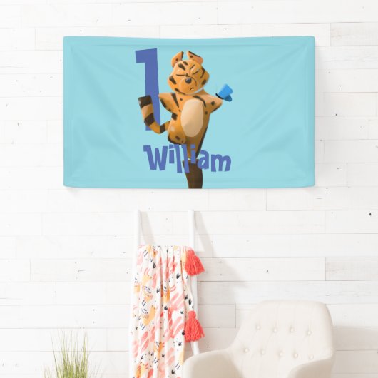 Aangepaste baby tijger ruit eerste verjaardag vlag spandoek (Insitu)