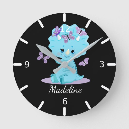 Aangepaste Baby Triceratops - Dinosaur Ronde Klok (Voorkant)
